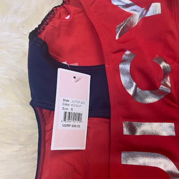 NWT JUICY COUTURE Red Blue LOGO 'Juicy' Zip-Front One-Piece Sporty Swimsuit - Picture 10 of 10